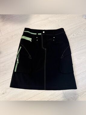 Black Mini Cargo Skirt with Green Trim